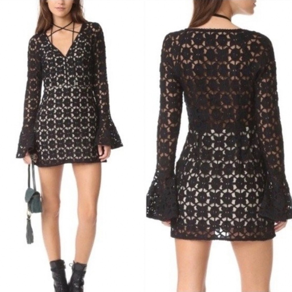 Free People x Romeo & Juliet Couture Black Crochet Lace Mini Dress – Size 4